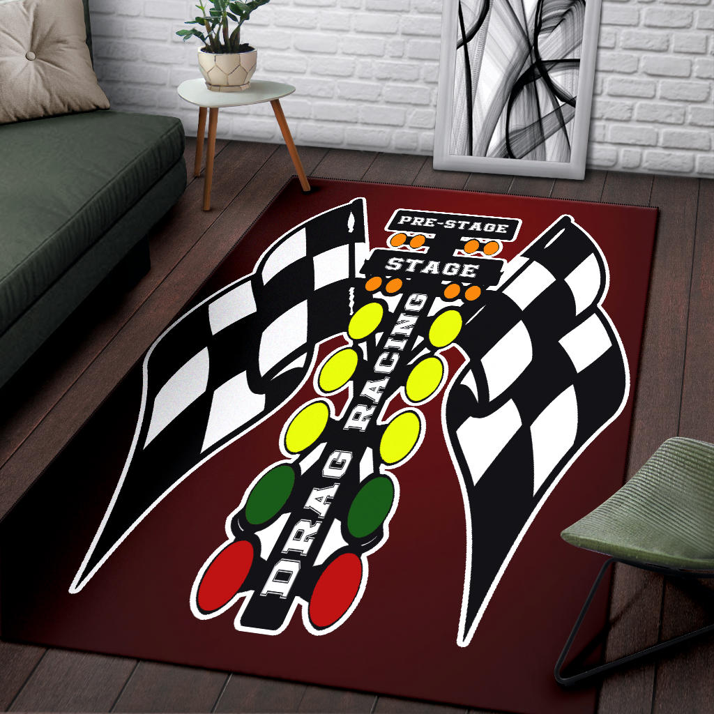 Drag Racing Maroon Flag Rug
