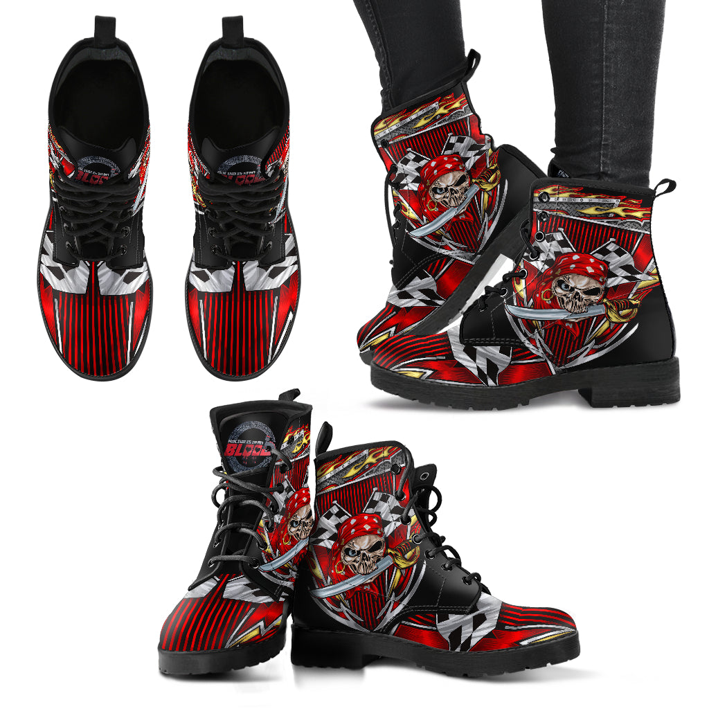 Racing Checkered Skull Boots