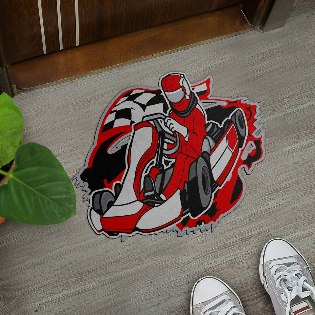 Custom shaped kart racing door mat