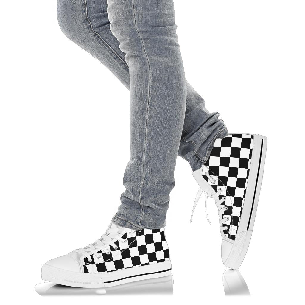 Racing checkered flag high top shoes