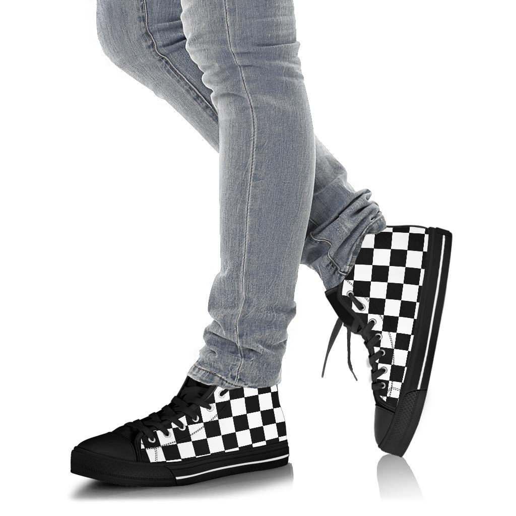 Racing checkered flag high top shoes