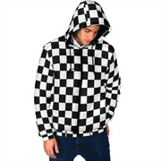 Racing checkered padded hooded jacket
