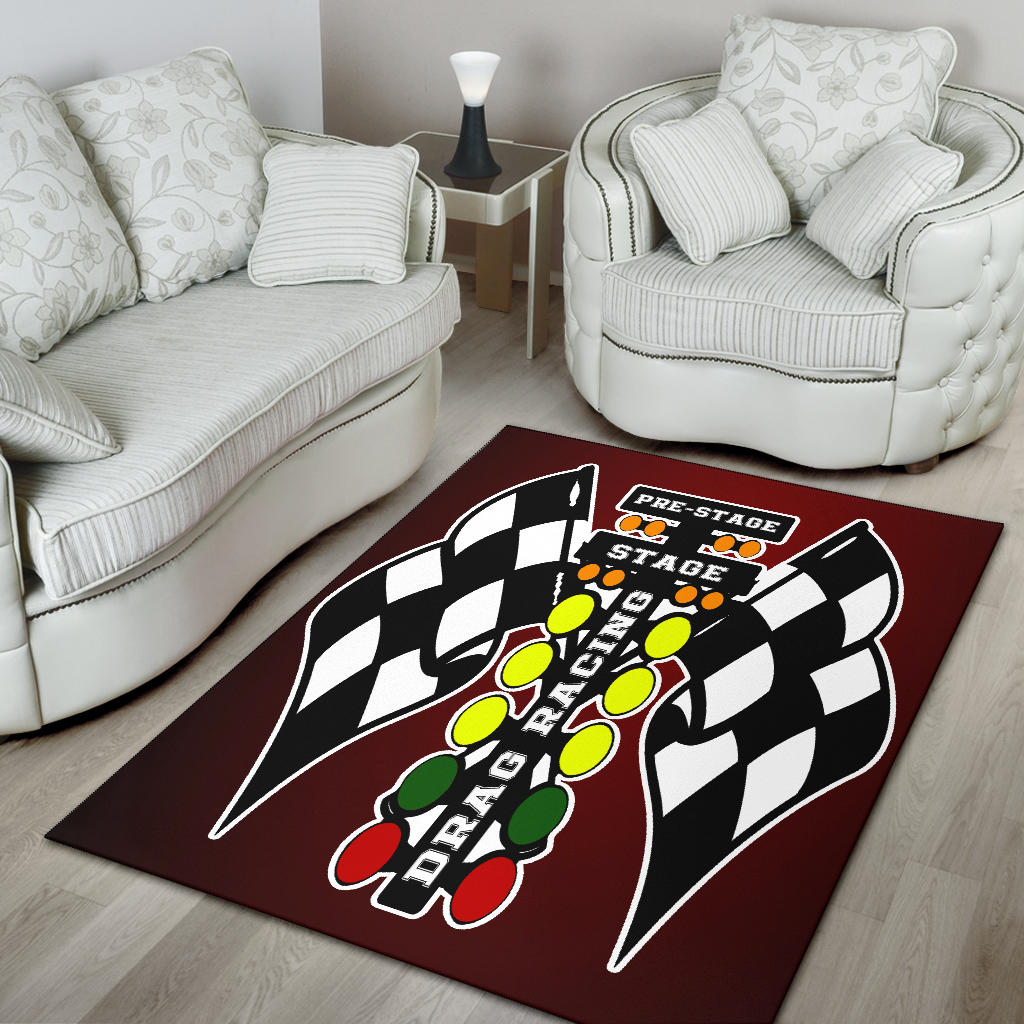 Drag Racing Maroon Flag Rug