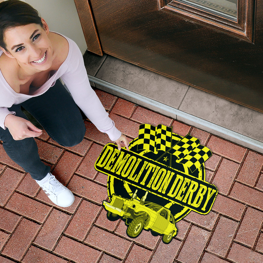 Custom shaped demolition derby door mat