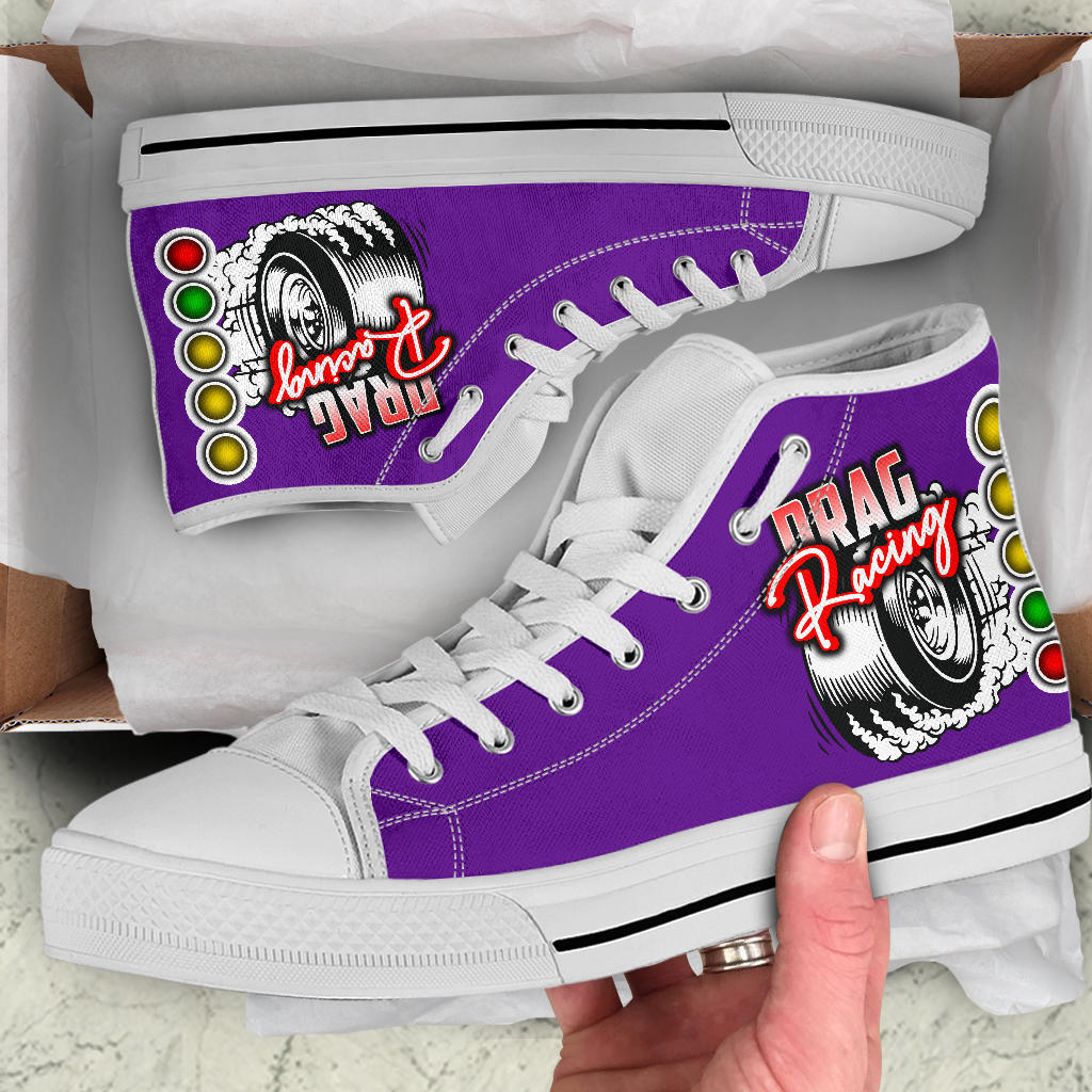 Drag Racing High Top Shoes red purple