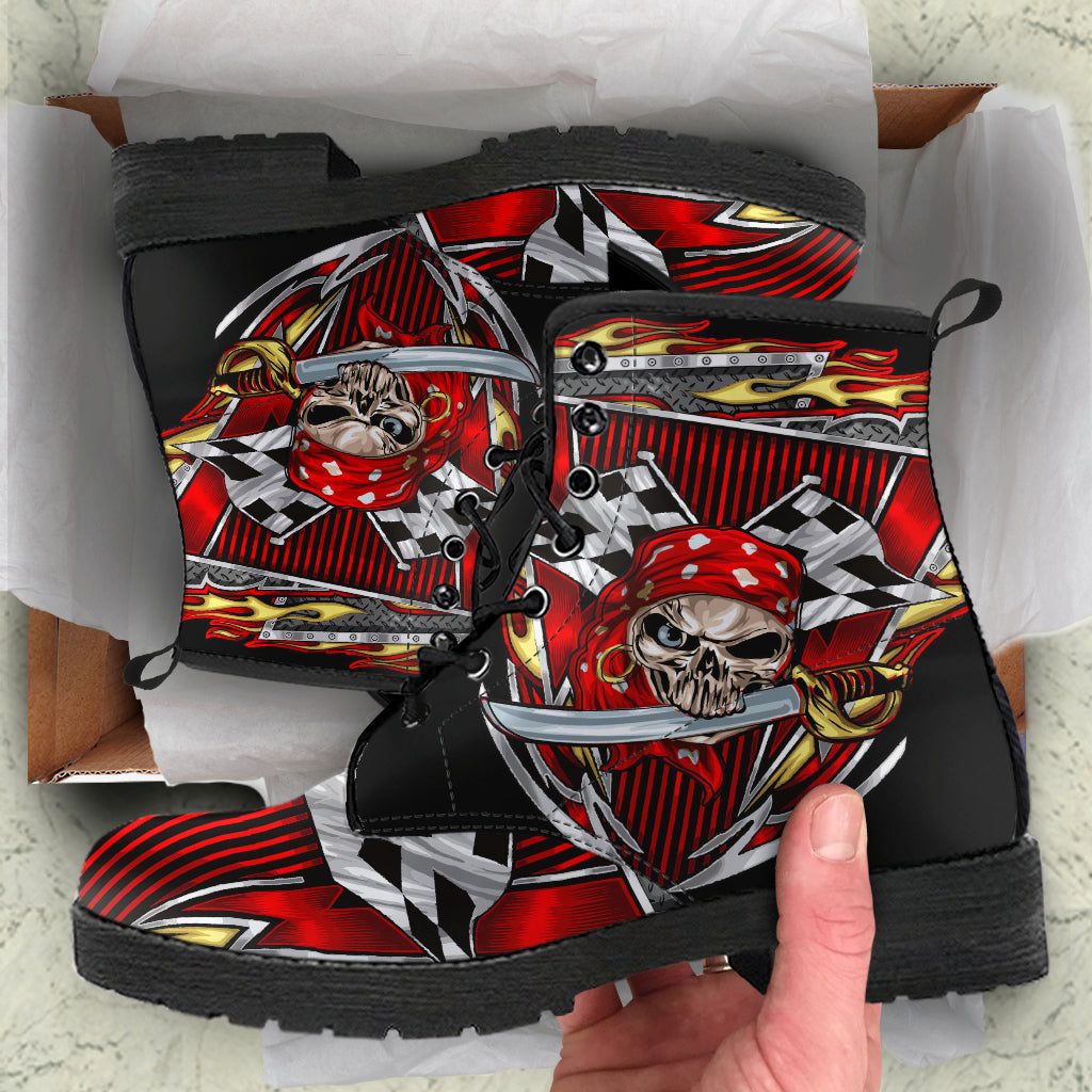 Racing Checkered Skull Boots