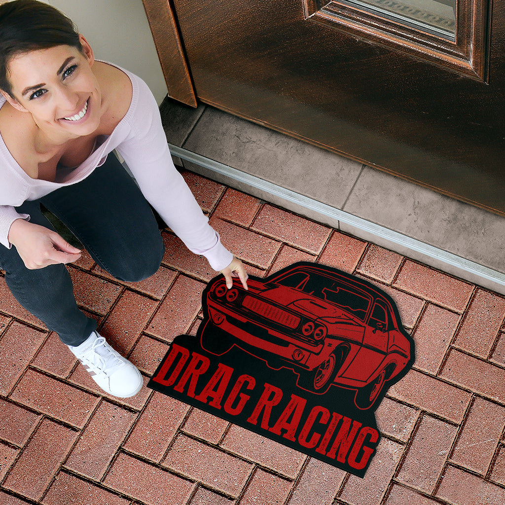 Custom shaped drag racing door mat