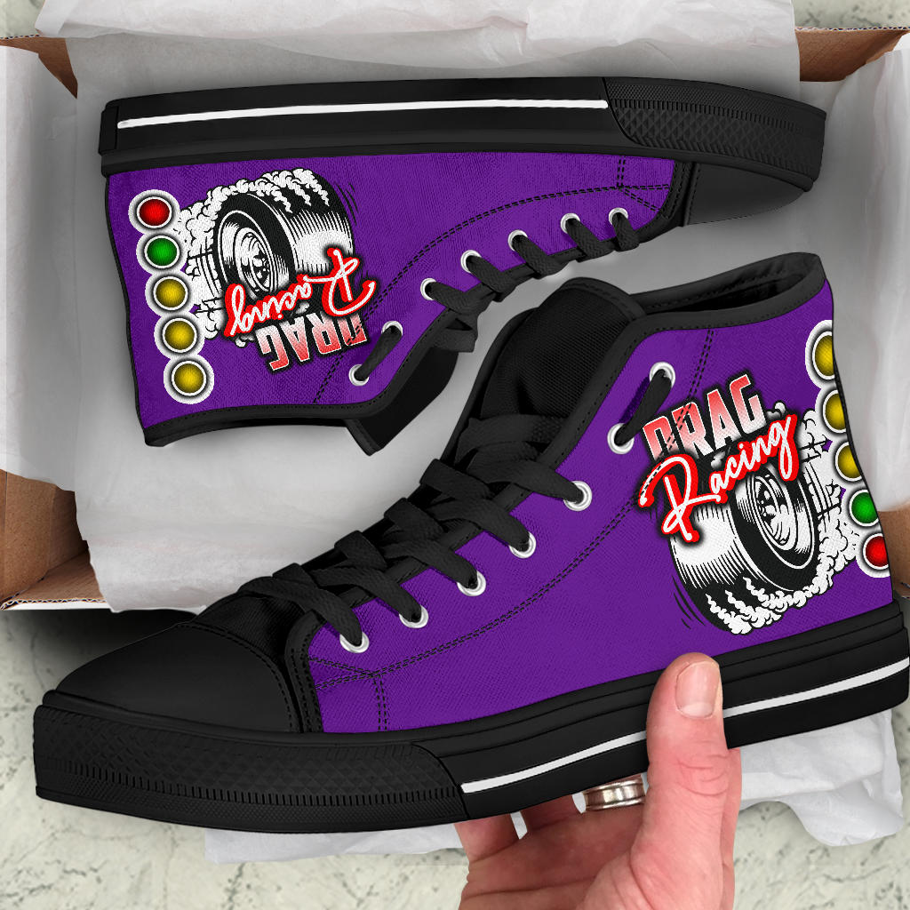 Drag Racing High Top Shoes red purple