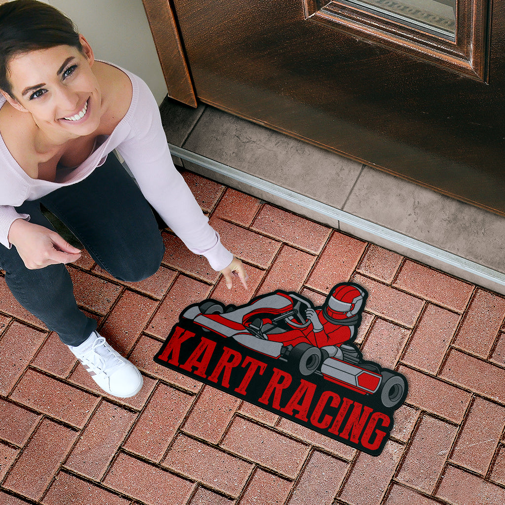 Custom shaped kart racing door mat