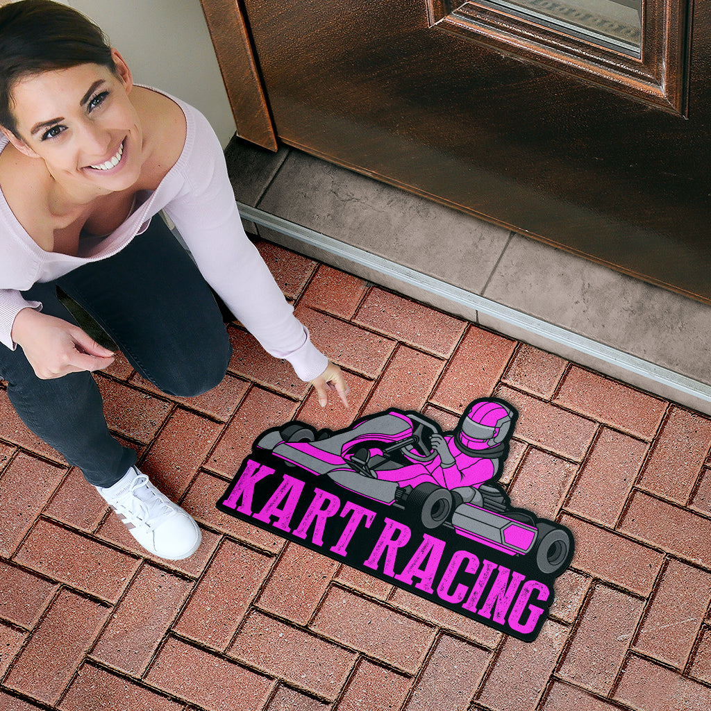Custom shaped kart racing door mat