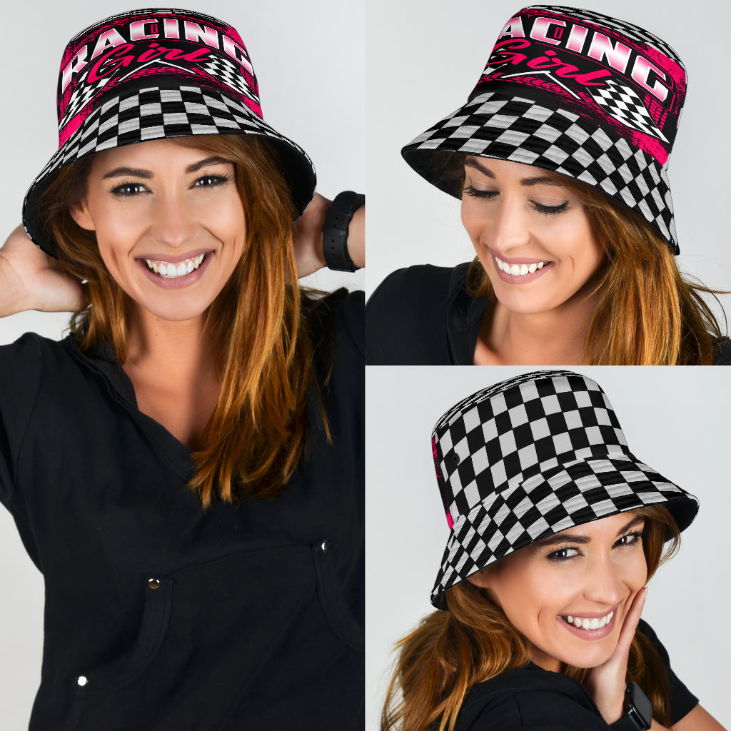 Racing Girl Checkered Bucket Hat