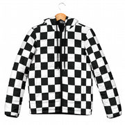 Racing checkered padded hooded jacket
