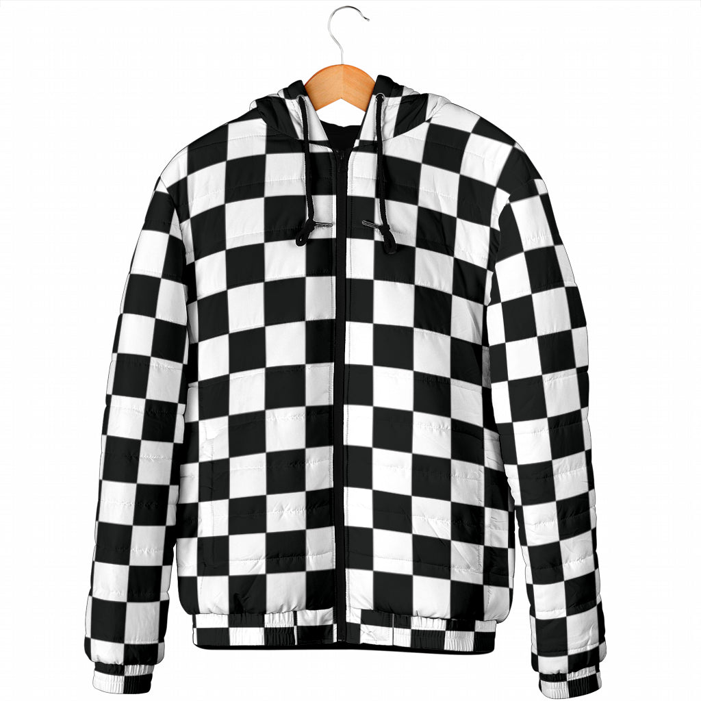 Racing checkered padded hooded jacket