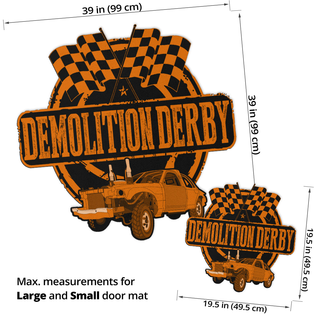 Custom shaped demolition derby door mat