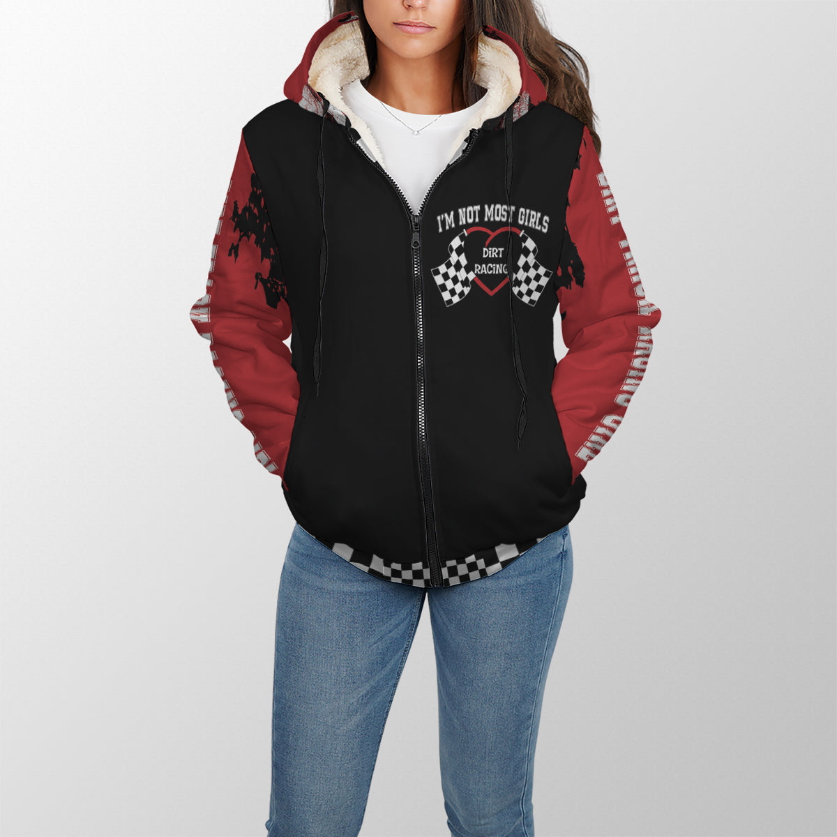 Dirt Track Racing Girl Sherpa Jacket Red
