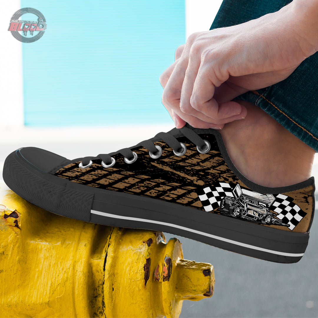 Dirt Racing Checkered Sprint Car Low Tops Black