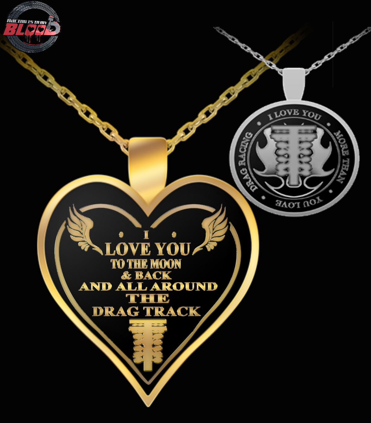 Drag racing valentine's day necklaces