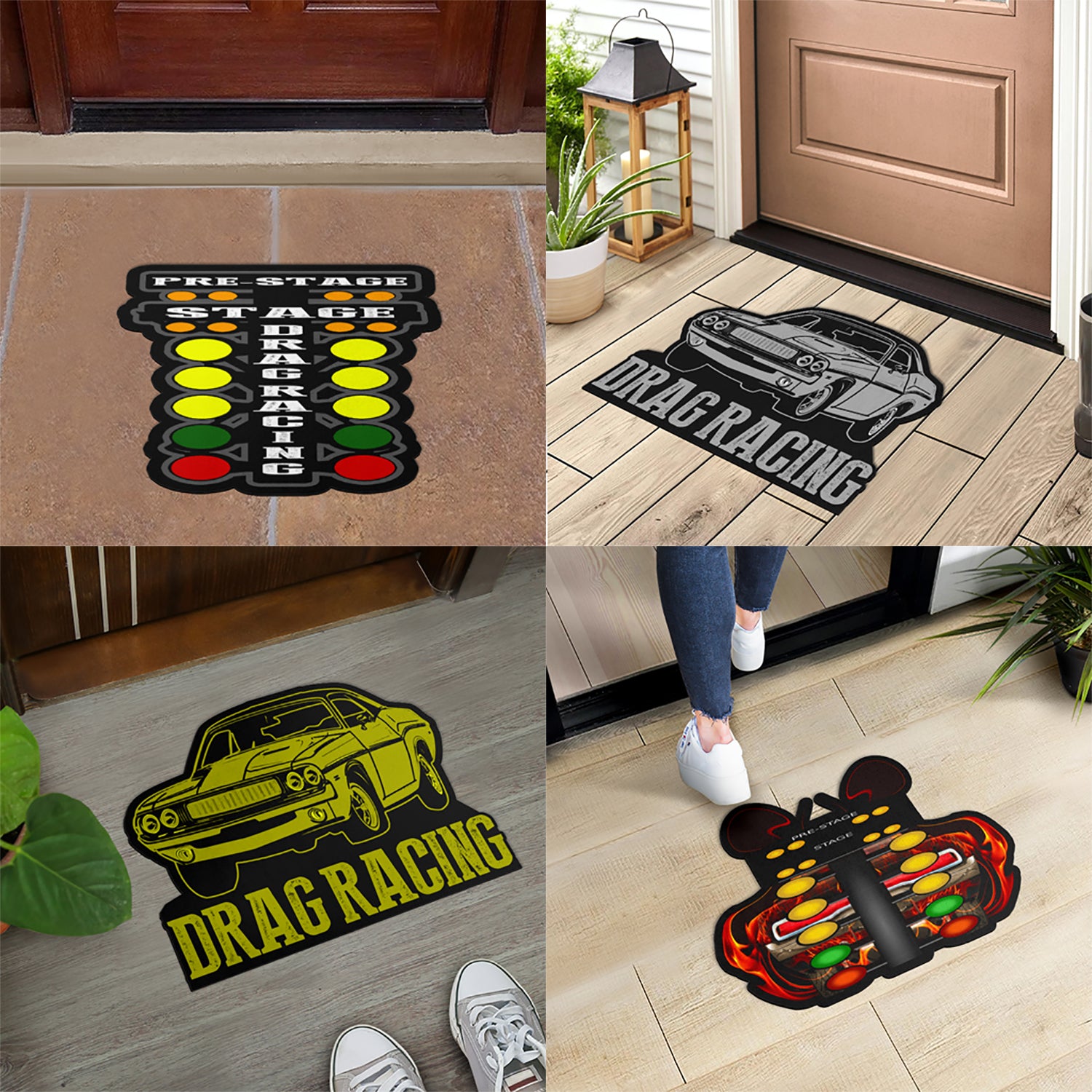 Custom shaped drag racing door mats