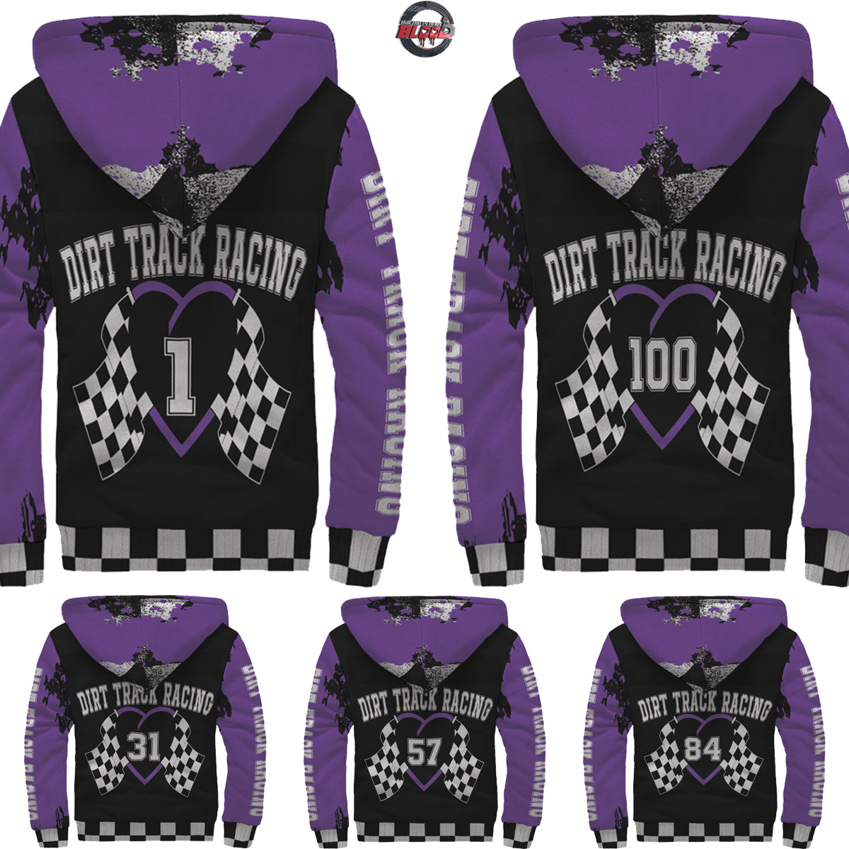 Dirt Track Racing Sherpa Jackets With Numbers From 1 to 100.