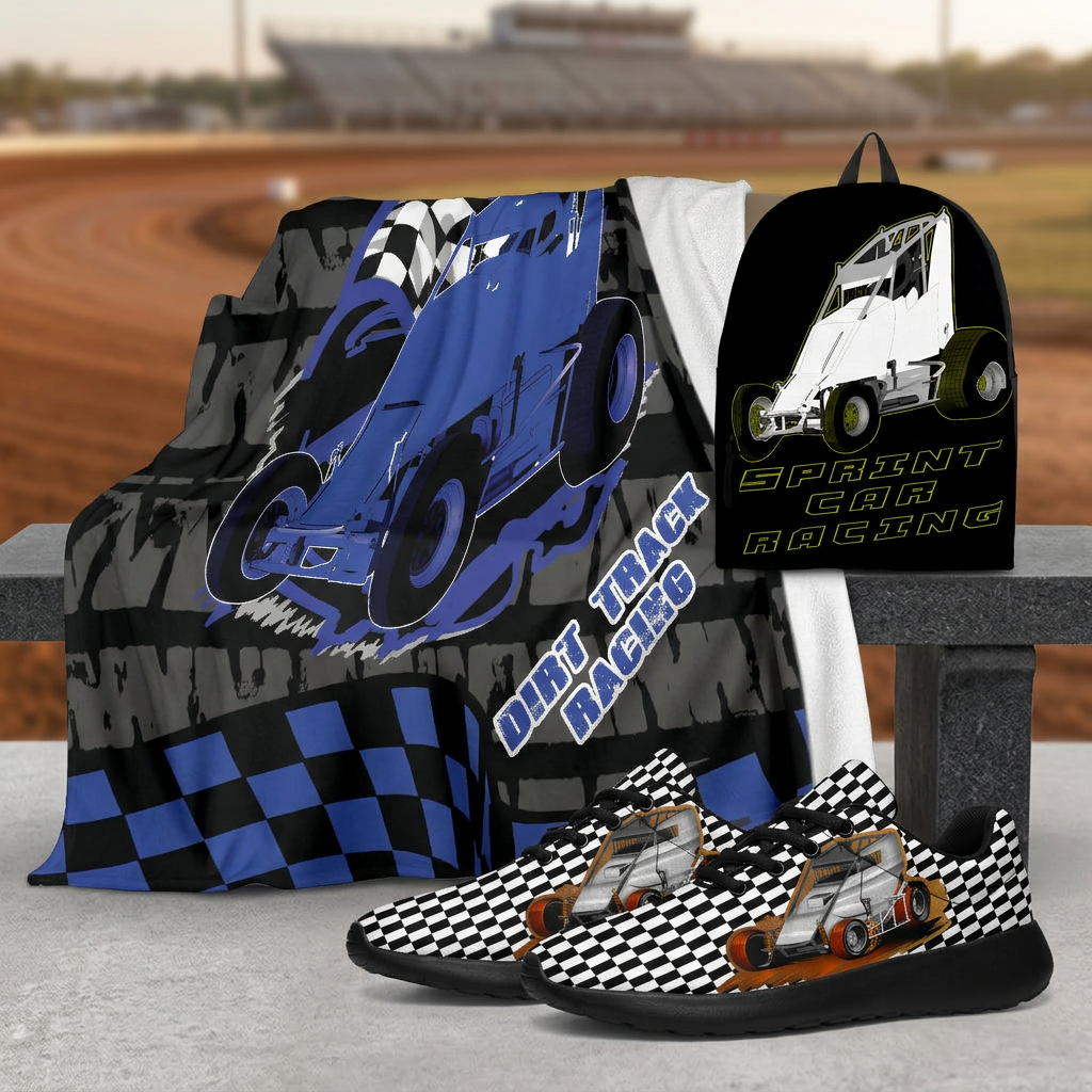 Non-wing sprint car collection concept featuring RIIMB sneakers, blanket and backpack