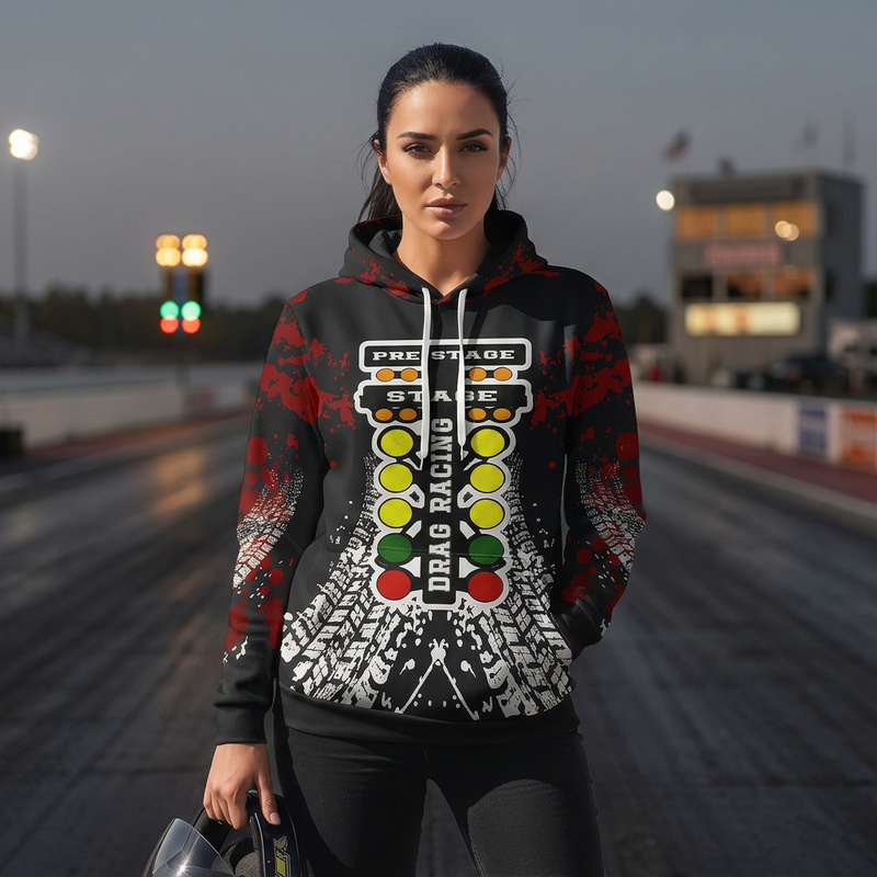RIIMB drag racing apparel collection concept using the existing red-and-black hoodie