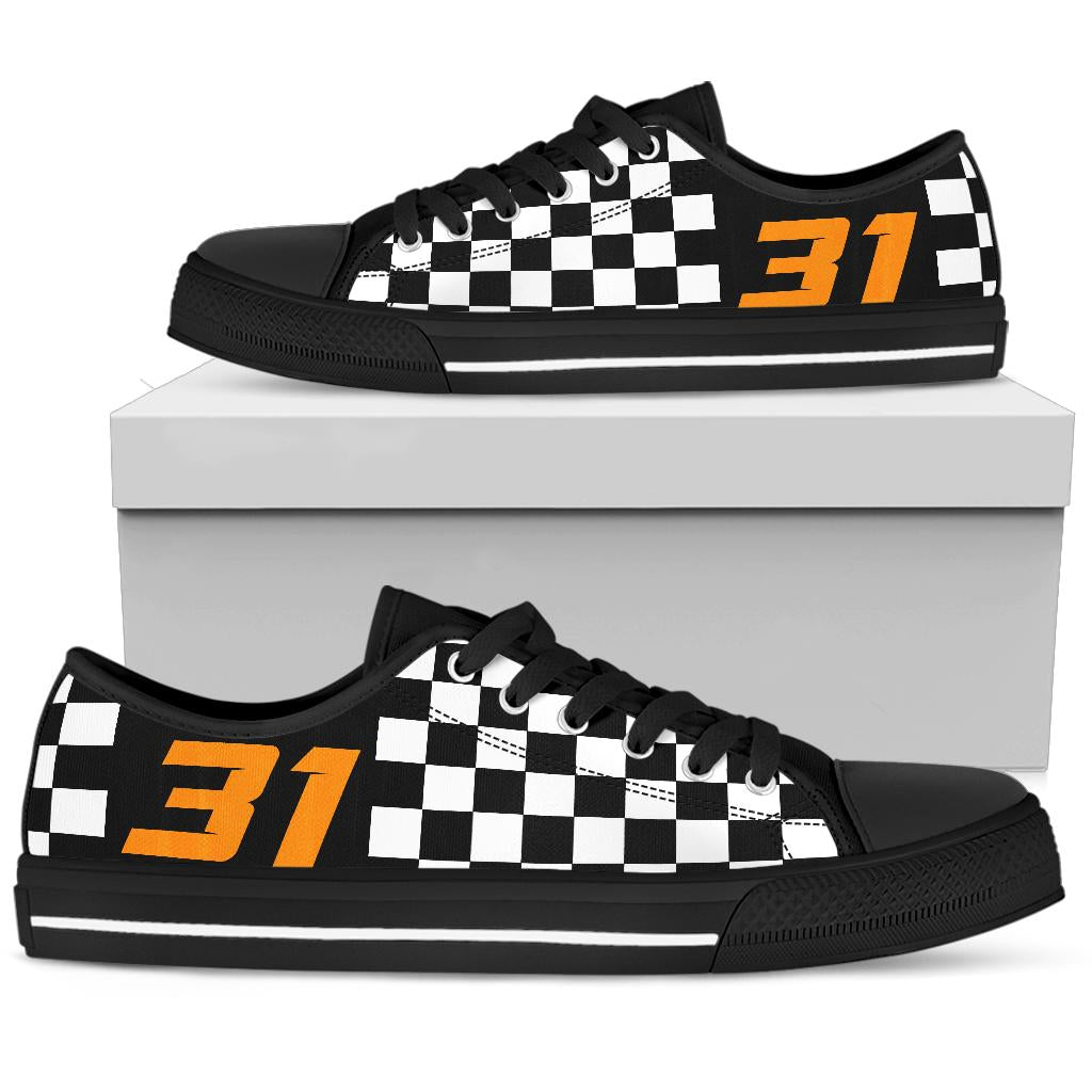 Custom Racing Checkered Low Top Shoes number 31 Orange