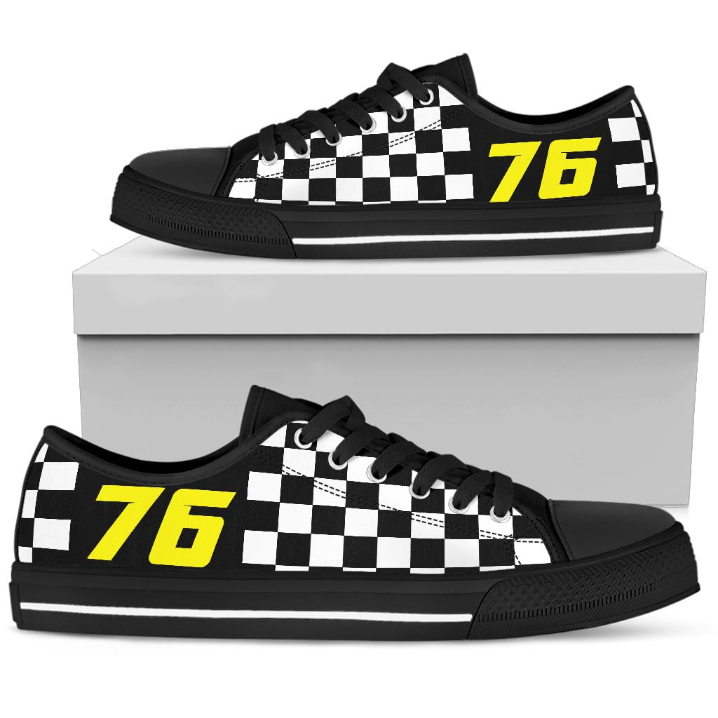 Custom Racing Checkered Low Top Shoes number 76 yellow