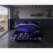 Bedroom with ATV-themed bedding and decor
