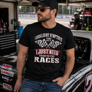 A humorous t-shirt design with a high-quality DIGISOFT™ print that says "I Googled My Symptoms Turns Out I Just Need To Go To The Races."