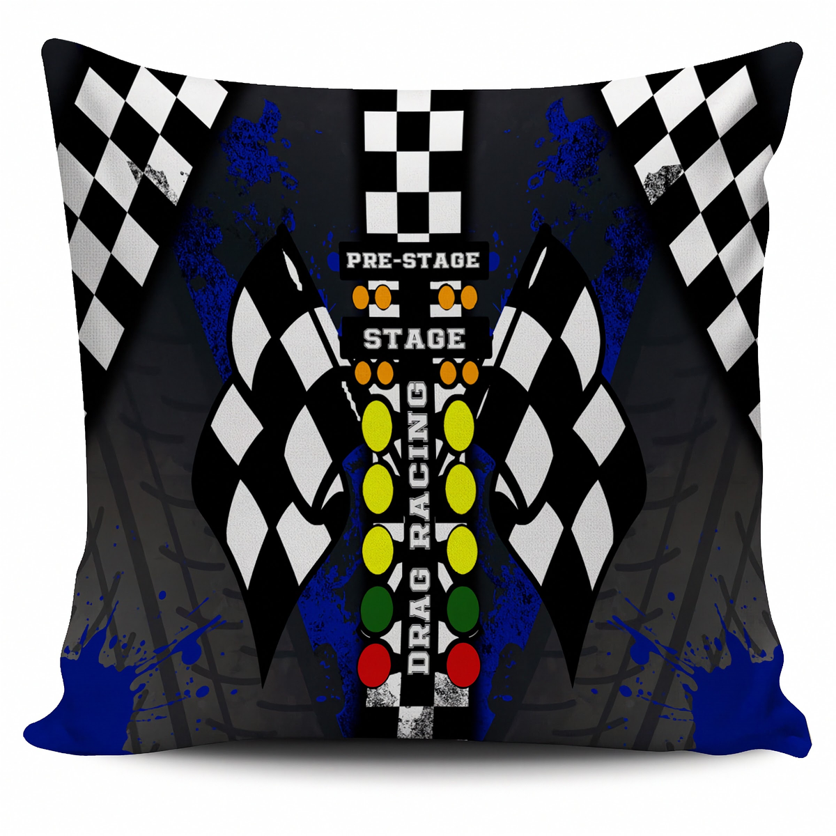 Drag racing pillowcase with a big DRAG RACING Christmas tree