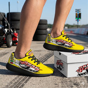 Bright yellow drag racing sneakers with breathable mesh and traction outsoles.