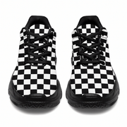 Black and white checkered sneakers on a white background