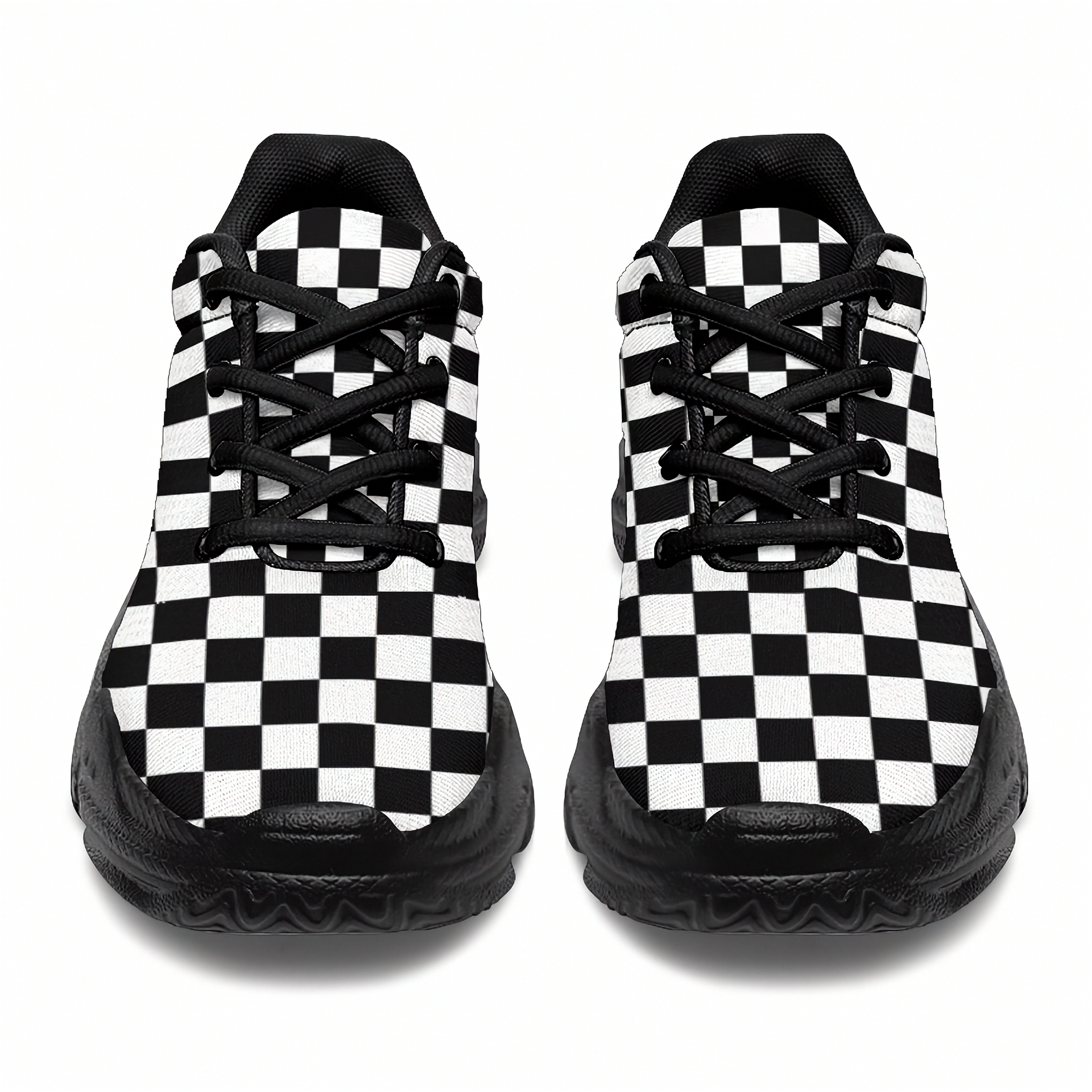 Black and white checkered sneakers on a white background