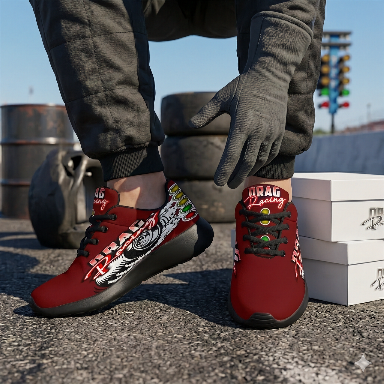 Classic red drag racing sneakers with memory foam and lightweight design.
