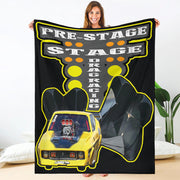 Custom Drag Racing Blanket featuring vibrant drag racing graphics on premium suede polyester with a cozy micro-fleece underside.