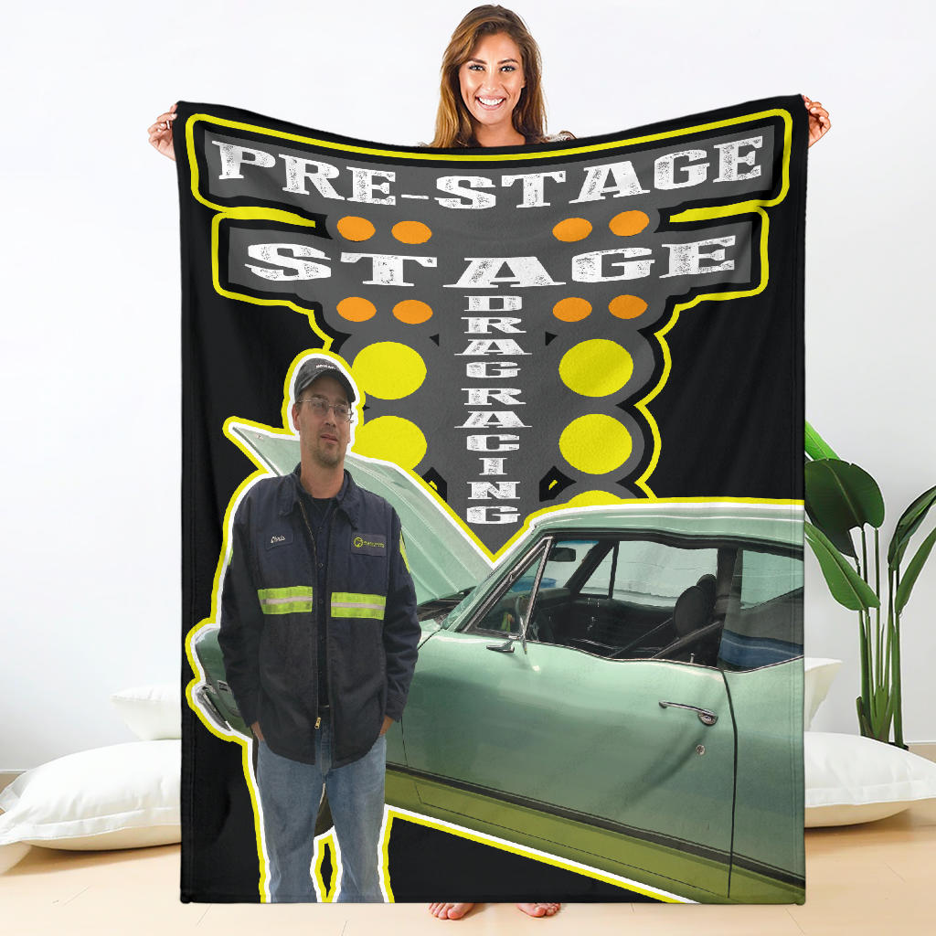 Custom Drag Racing Blanket featuring vibrant drag racing graphics on premium suede polyester with a cozy micro-fleece underside.