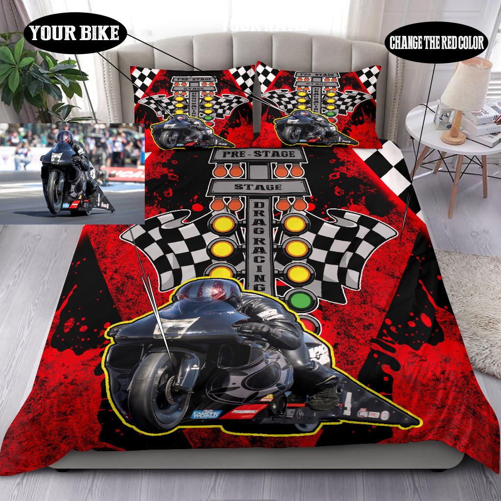 Personalized Drag Racing Motorcycle Bedding Set