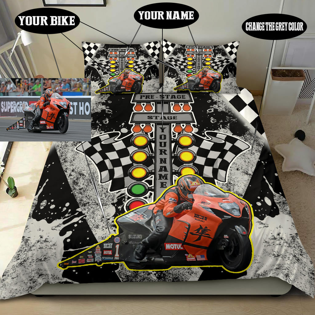 Personalized Drag Racing Motorcycle Bedding Set GV NAME