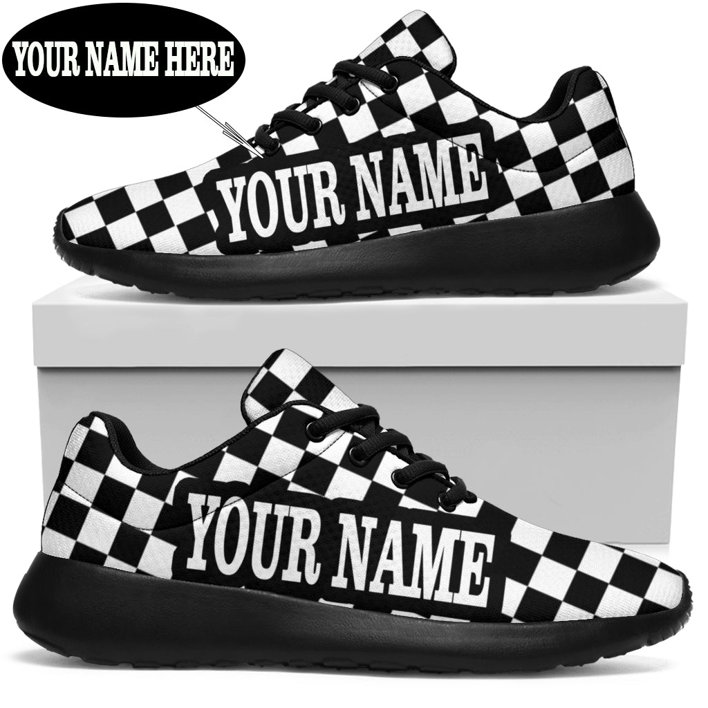 Custom Name Racing Checkered Sneakers – Personalized Motorsports Shoes | Racing Is In My Blood