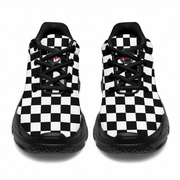 Black and white checkered sneakers on a white background
