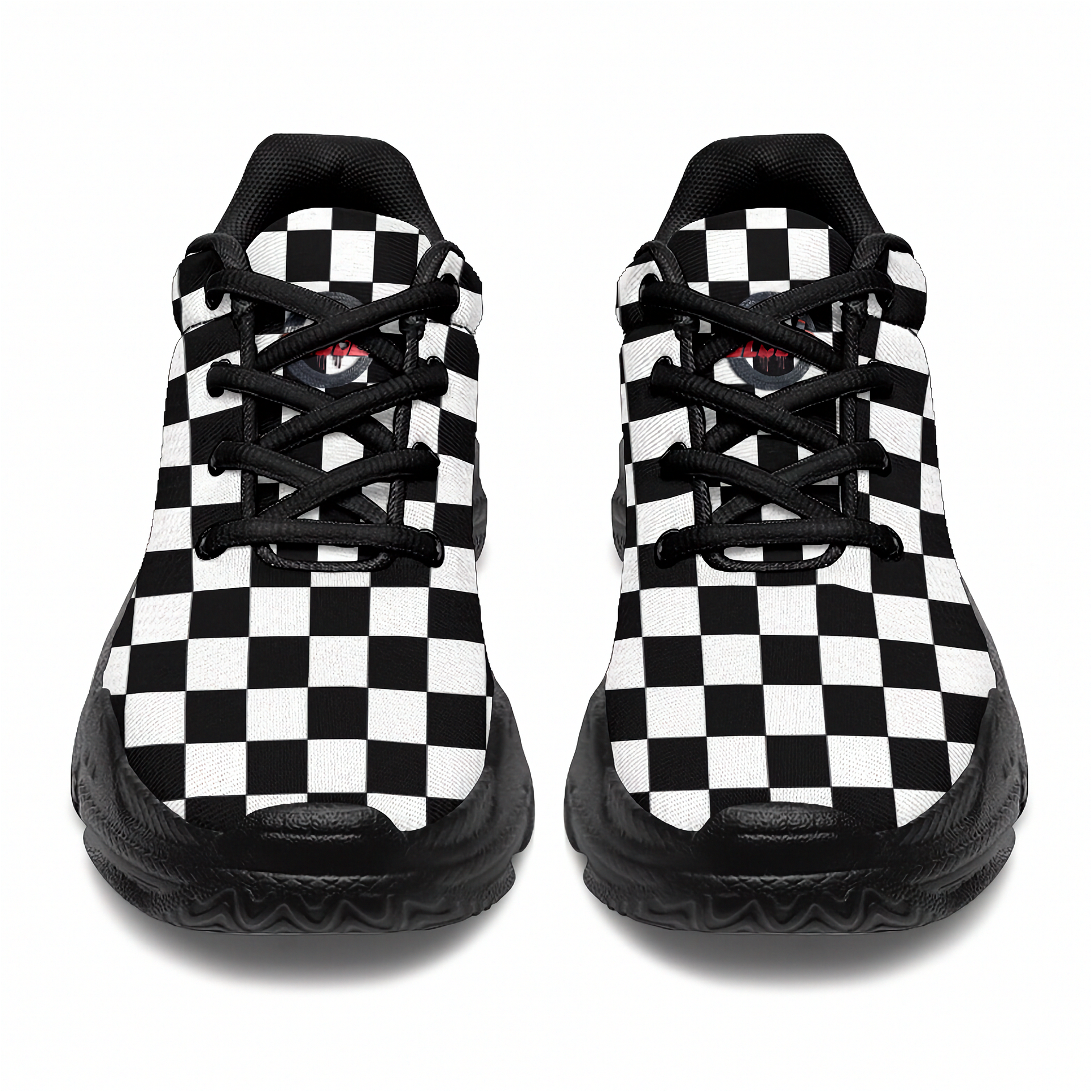 Black and white checkered sneakers on a white background