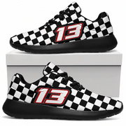 Black and white checkered sneakers with number 13 on a white background