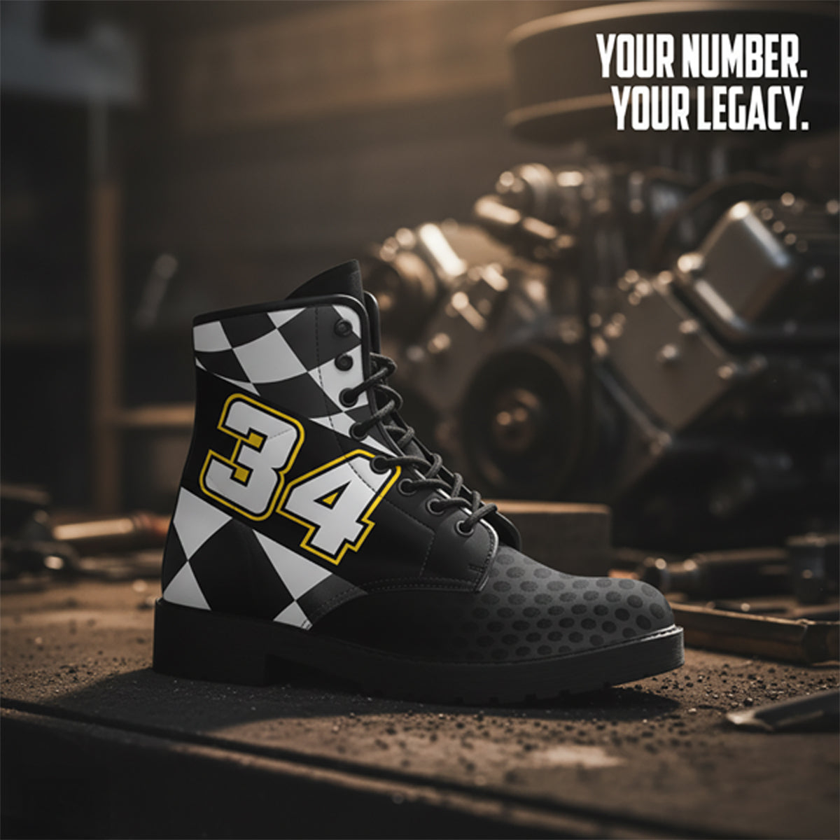 Custom Checkered Racing Boots Number 65
