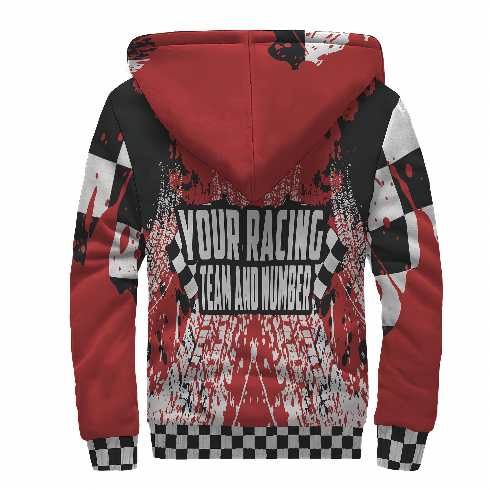 custom racing sherpa jacket on a white background