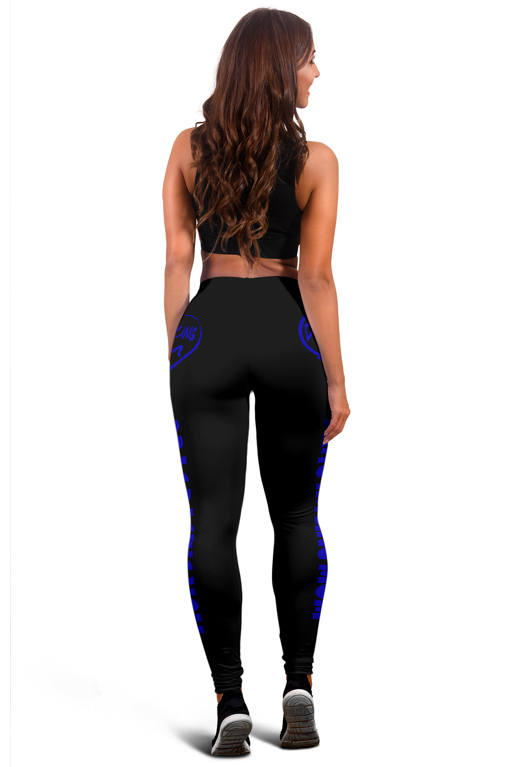 Custom handcrafted Drag Racing Mom Heart Leggings featuring a vibrant fade-resistant print, high-waisted elastic waistband, and premium polyester-spandex blend.1
