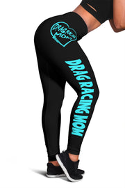 Custom handcrafted Drag Racing Mom Heart Leggings featuring a vibrant fade-resistant print, high-waisted elastic waistband, and premium polyester-spandex blend.1