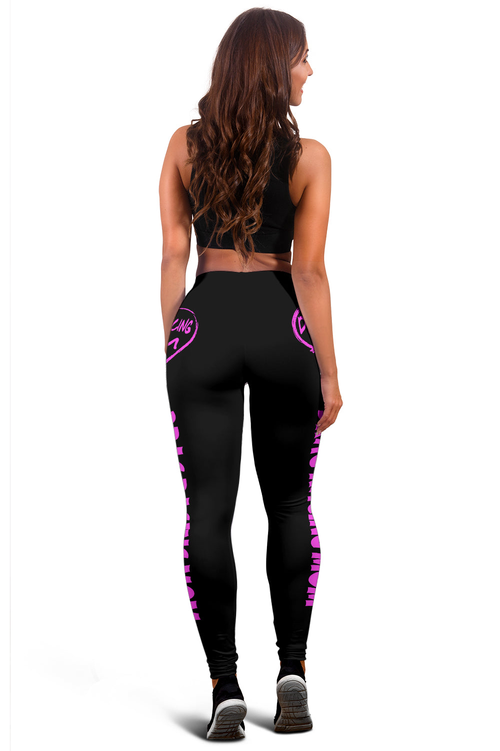 Custom handcrafted Drag Racing Mom Heart Leggings featuring a vibrant fade-resistant print, high-waisted elastic waistband, and premium polyester-spandex blend.2
