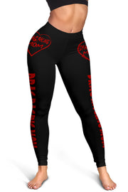 Custom handcrafted Drag Racing Mom Heart Leggings featuring a vibrant fade-resistant print, high-waisted elastic waistband, and premium polyester-spandex blend.