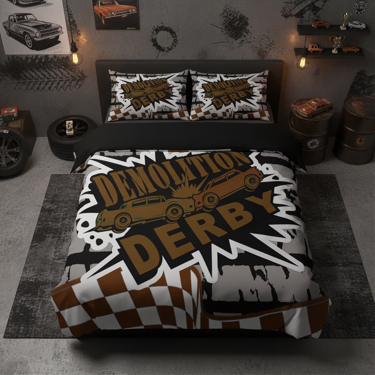 Demolition Derby Bedding Set | Derby Night Motorsport Decor | RIIMB