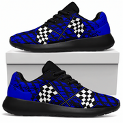 Blue and black checkered pattern sneakers on a white background